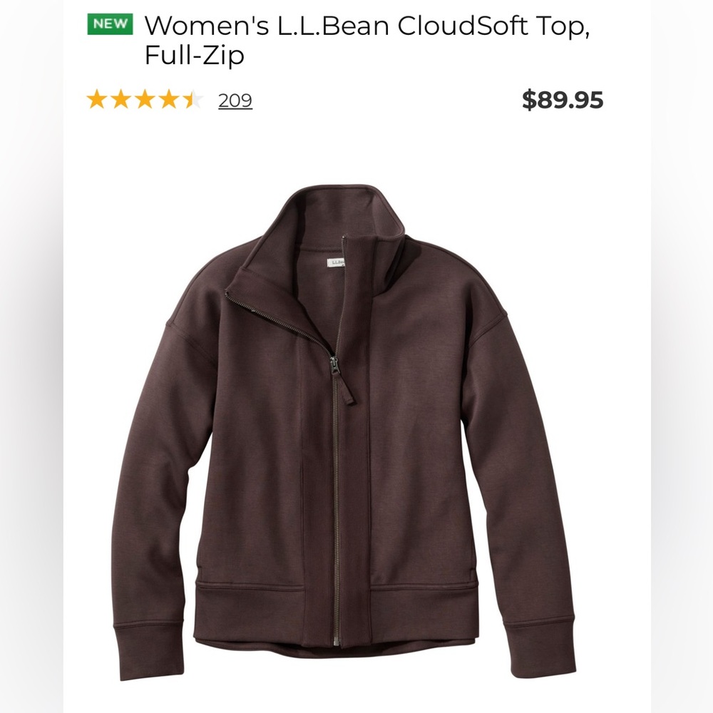 L.L.Bean CloudSoft Full Zip Cozy Sweatshirt Jacket Brown M New Style - Picture 4 of 9